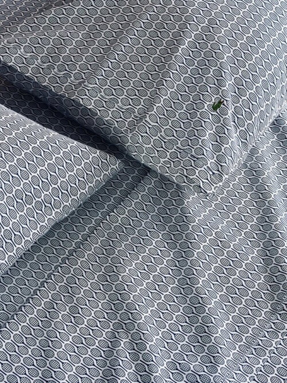 Lacoste Racquet Print Cotton Percale 4-Piece Sheet Set Navy Blue Queen - Picture 4 of 7